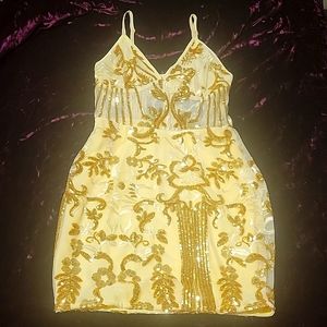 Pretty Little Thing Gold Strappy Sheer Panel Sequin Bodycon Dress